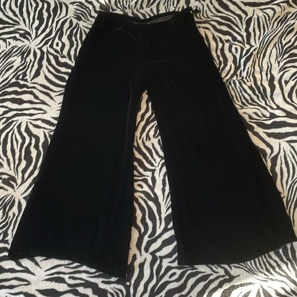 Tracy Reese Anthropologie silk wide leg flocked velvet black pants size 12 - Picture 11 of 17